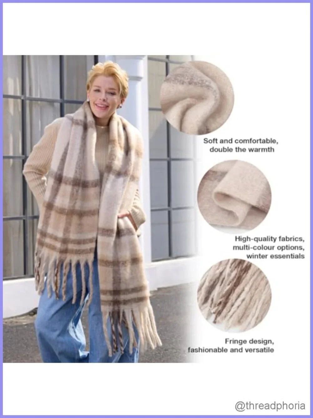 Women's Chunky Blanket Scarf Winter Wrap Cotton Soft Oversized